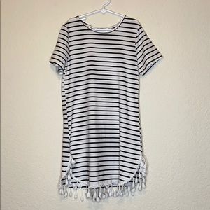 Black and white striped tassel hem dress